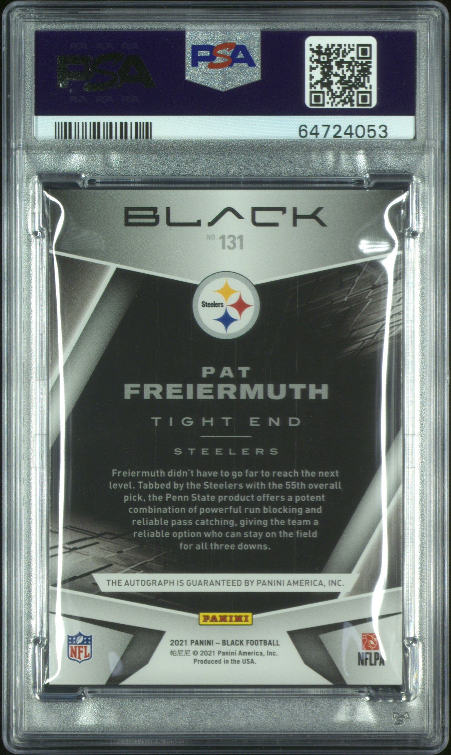 2021 Panini Black Pat Freiermuth #131 PSA 9