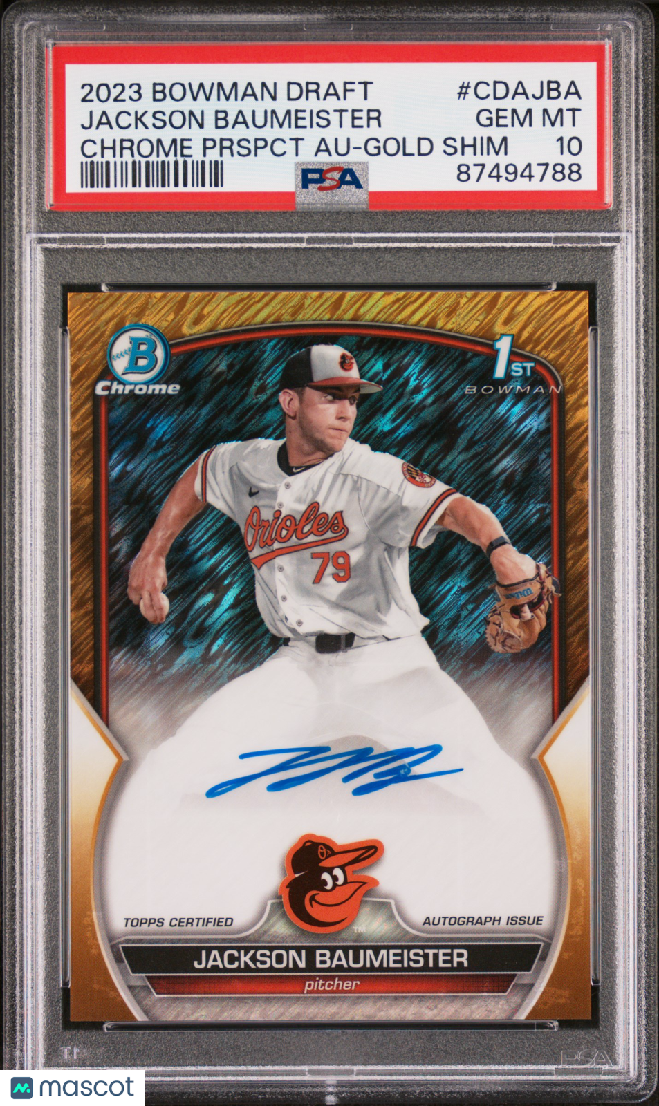 2023 Bowman Draft Chrome Prospect Autograph Jackson Baumeister #CDAJBA PSA 10