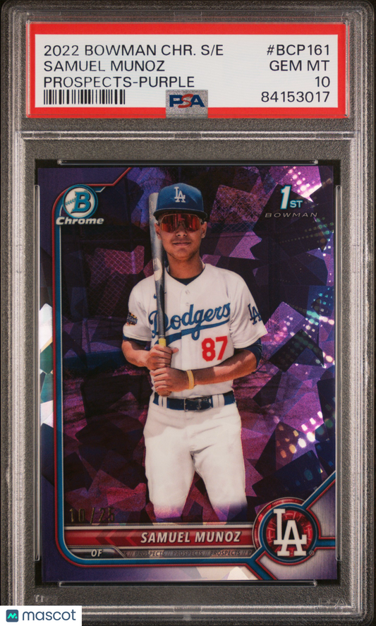 2022 Bowman Chrome Sapphire Edition Prospects Samuel Munoz #BCP161 PSA 10